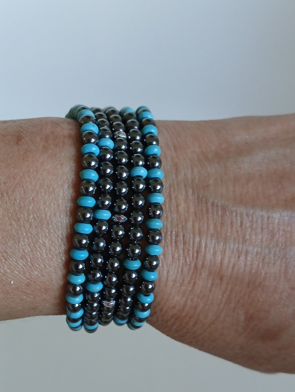 Set Of 5 Turquoise and Hematite Beaded Bracelets - Nwt
